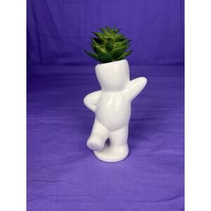 Charming White Ceramic Figure Planter with Succulent - Unique Home Decor